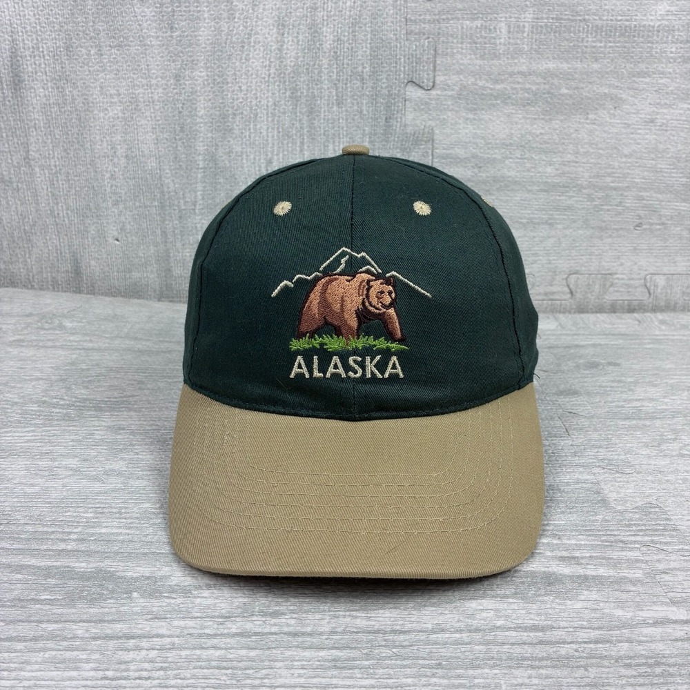 Vintage Denali Alaska Hat Cap Snapback Green Beige Bear Alaska Shirt Company